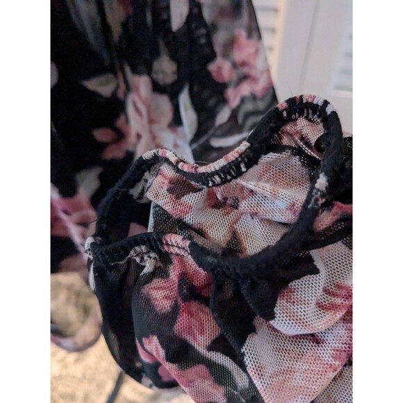 Say Anything Top Women's 1X Boho High Low Long Sleeves Multi Floral Mesh Sheer - Picture 6 of 13